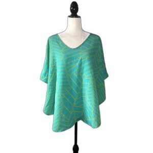 Manuhealii Manuheali'i Niu Coconut Blouse Top Medium Large Teal Aloha Hawaii